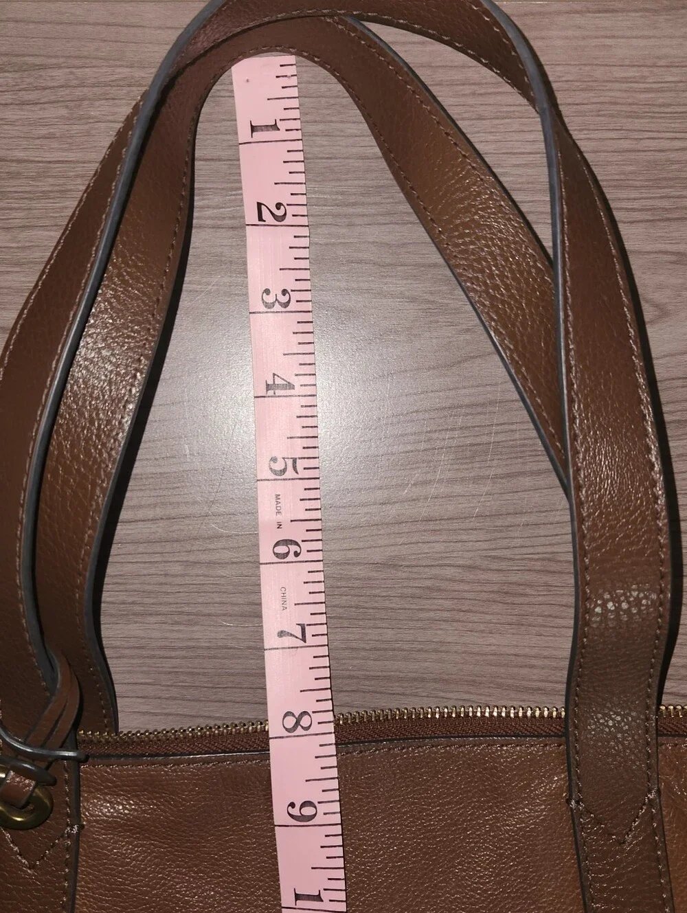 Fossil Brown Leather Tote with Gold Hardware